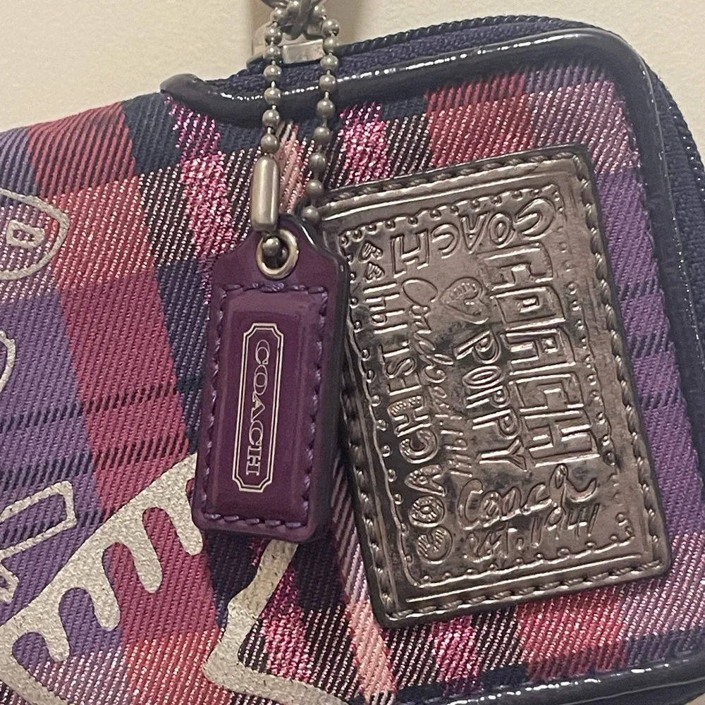 Coach Purple & Pink Plaid Wristlet Clutch